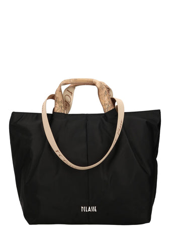 Borsa donna shopper 1ª Classe nera in tessuto tecnico capiente con tasca zip