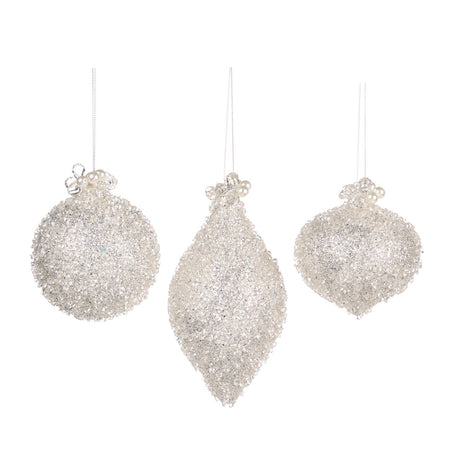 Pallina in vetro color bianco tinta unita per albero di Natale da Ø 8 cm, set da 3 pezzi