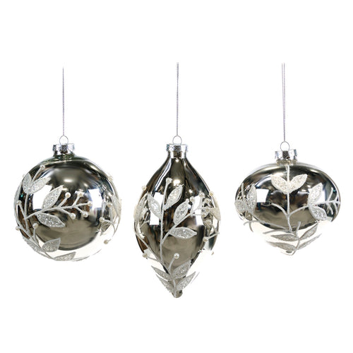 Pallina in vetro color argento per albero di Natale da Ø 10 cm, set da 3 pezzi