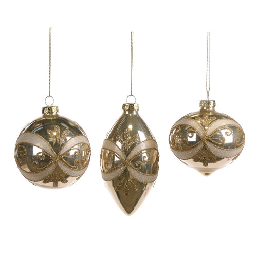 Pallina in vetro color oro per albero di Natale da Ø 8 cm, set da 3 pezzi