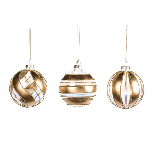 Pallina in vetro color oro e bianco per albero di Natale da Ø 8 cm, set da 3 pezzi