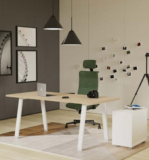 Scrivania in legno da ufficio con gambe metalliche a cavalletto o a ponte cm. 120/160/200x80x73,4h