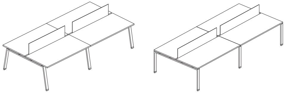 Doppia composizione scrivanie contrapposte con schermi dritti per ufficio cm. 240/280/400x163x73,4h