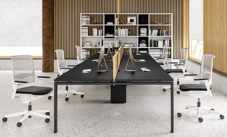 Doppia composizione scrivanie contrapposte con schermi dritti per ufficio cm. 240/280/400x163x73,4h