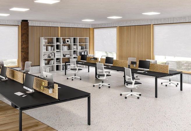 Doppia composizione scrivanie contrapposte con schermi dritti per ufficio cm. 240/280/400x163x73,4h