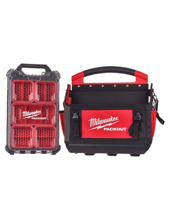 PACKOUT Borse portautensili aperte Milwaukee 40 cm + PACKOUT Compact Slim Organiser Milwaukee