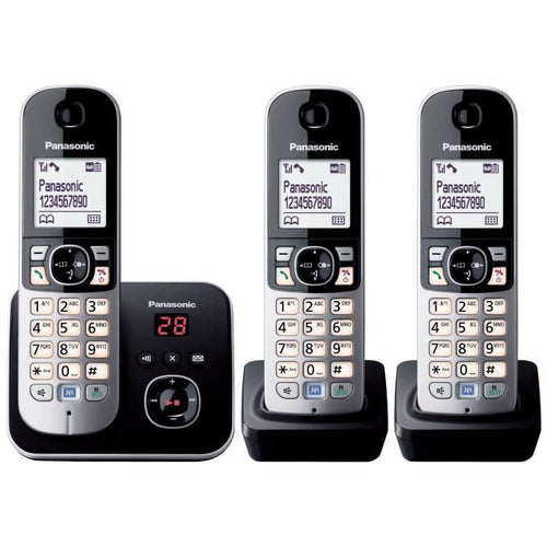 Telefono residenziale PANASONIC Dect - TG6823 - Trio con segreteria telefonica - Argento e nero