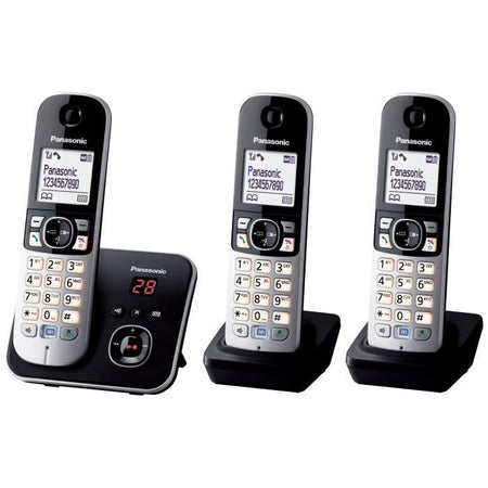 Telefono residenziale PANASONIC Dect - TG6823 - Trio con segreteria telefonica - Argento e nero