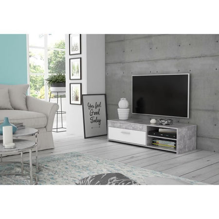 Mobile TV PILVI Contemporary - Cemento bianco e grigio chiaro - L 120 x P 42,1 x H 31,8 cm