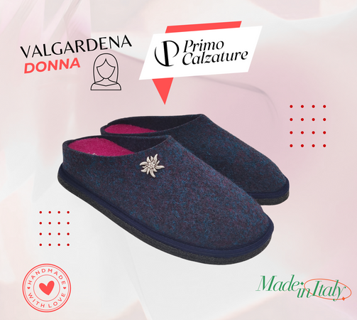 Primo Calzature Ciabatte Donna ValGardena Pantofole Invernali da Casa in Lana, Suola in Feltro con Plantare Estraibile