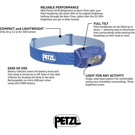 Lampada frontale - PETZL - TIKKINA - 300 lumen - 3 batterie AAA/LR03 incluse - Blu