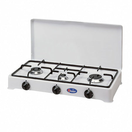 Fornello a gas da campeggio 3 fuochi "Parker" fiamma regolabile "Made in Italy"