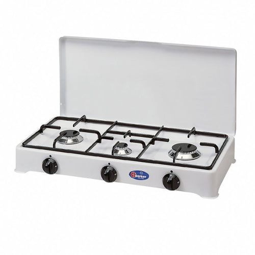 Fornello a gas da campeggio 3 fuochi Parker fiamma regolabile Made in Italy