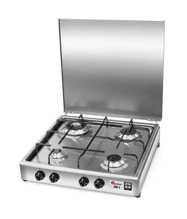 CFParker Fornello a Gas 4 Fuochi Gpl / Metano Doppia Corona Acciaio Inox Valvola di Sicurezza mod. 542ACCGPS/C