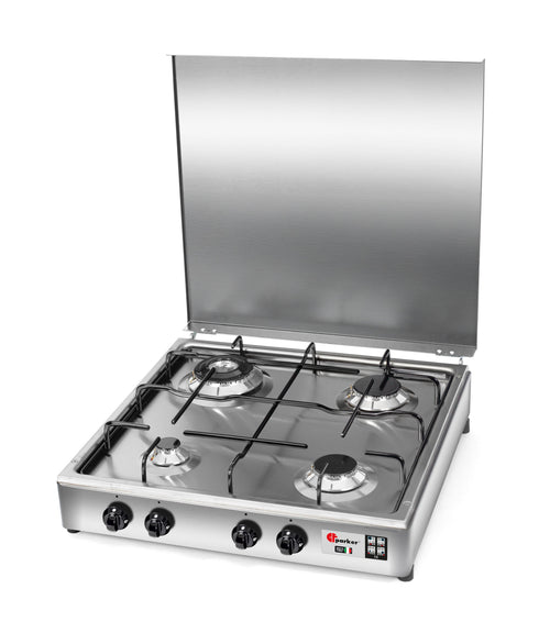 CFParker Fornello a Gas 4 Fuochi Gpl / Metano Doppia Corona Acciaio Inox Valvola di Sicurezza mod. 542ACCGPS/C