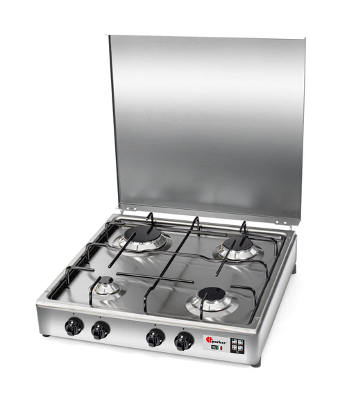 CFParker Fornello a Gas 4 Fuochi Gpl / Metano Acciaio Inox Valvola di Sicurezza mod. 542ACCGPS