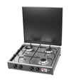 CFParker Fornello Cucina a Gas Gpl / Metano 4 Fuochi Doppia Corona Valvola di Sicurezza Grigio Grafite e Piano Acciaio Inox con Mobile Portabombola mod. 541GSPGPS/C