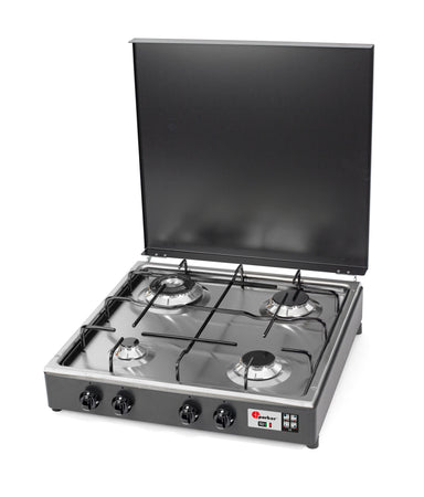 CFParker Fornello a Gas 4 Fuochi Gpl / Metano Doppia Corona Grigio Grafite e Piano Acciaio Inox con Valvola di Sicurezza mod. 542GSPGPS/C