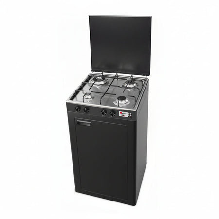 CFParker Fornello Cucina a Gas Gpl / Metano 4 Fuochi Doppia Corona Grigio Grafite e Piano Acciaio Inox con Mobile Portabombola mod. 541GSPGP/C
