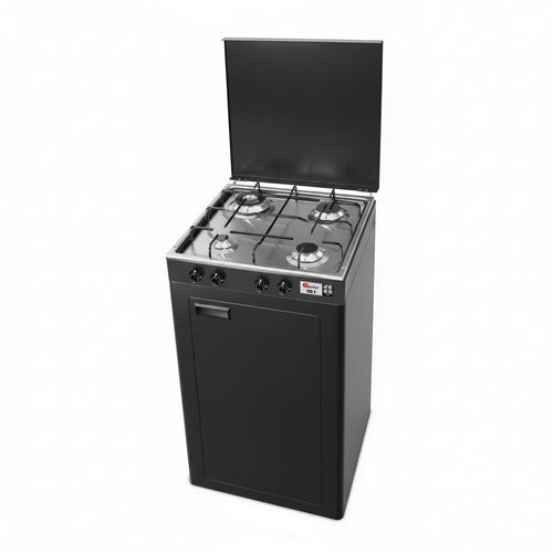 CFParker Fornello Cucina a Gas Gpl / Metano 4 Fuochi Doppia Corona Grigio Grafite e Piano Acciaio Inox con Mobile Portabombola mod. 541GSPGP/C