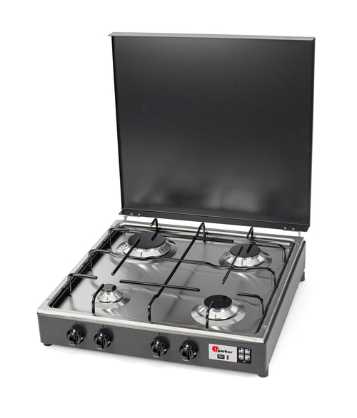 CFParker Fornello a Gas 4 Fuochi Gpl / Metano Grigio Grafite e Piano Acciaio Inox mod. 542GSPGP