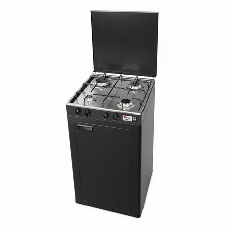 CFParker Fornello Cucina a Gas Gpl / Metano 4 Fuochi Valvola di Sicurezza grigio grafite e piano acciaio inox con Mobile Portabombola mod. 541GSPGPS