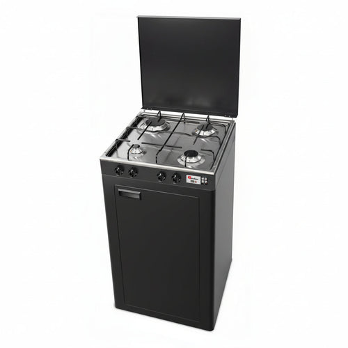 CFParker Fornello Cucina a Gas Gpl / Metano 4 Fuochi Valvola di Sicurezza grigio grafite e piano acciaio inox con Mobile Portabombola mod. 541GSPGPS