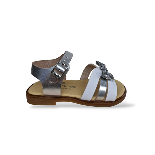 Sandali Bambina Andanines Bianco Argento Cerimonia con Fiocco e Strass - Primavera Estate 2026