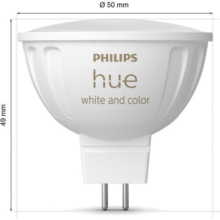 Lampadina connessa - PHILIPS HUE - MR16 - Luce bianca e colorata - Compatibile con Bluetooth - Confezione da 2 - Funziona con app e comando vocale