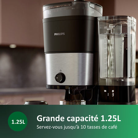 Caffettiera a filtro con macinacaffè integrato - PHILIPS - HD7888/01 - Fino a 10 tazze - 1,25 L - Nero / Argento