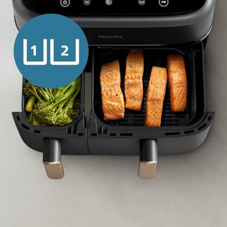 Friggitrice senza olio - PHILIPS - NA352/04 - 9L - Doppio cestello - Touch screen + Accessori - Nero