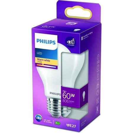 Lampadina LED Philips Equivalente 60W E27 Bianco caldo Non dimmerabile, Plastica