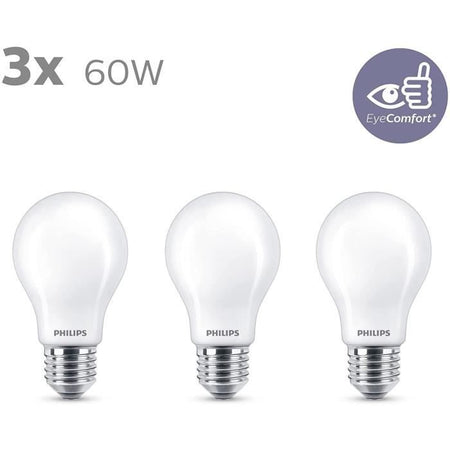 Philips, pacchetto di 3 lampadine a LED E27 60W, bianco caldo