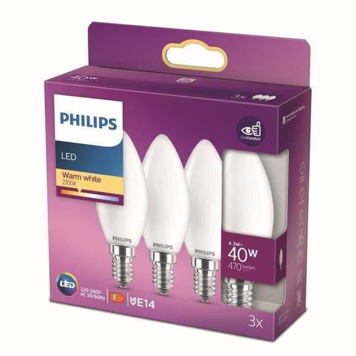 Philips, pacchetto di 3 lampadine E27 LED 40W, bianco caldo