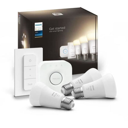 PHILIPS Hue White Starter kit Lampadina LED intelligente da 9,5 W - E27 x3 e telecomando Hue
