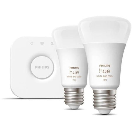 Philips Hue White and Color Ambiance, Starter Kit 2 Bulbs E27, 75W, Bluetooth, lavora con Alexa, Google e HomeKit