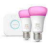 Philips Hue White and Color Ambiance, Starter Kit 2 Bulbs E27, 75W, Bluetooth, lavora con Alexa, Google e HomeKit