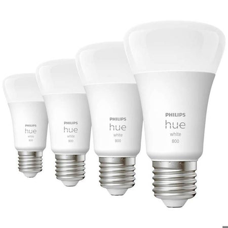 Philips Hue White, lampadina LED collegata E27, equivalente 60W, 800 lume, compatibile Bluetooth, 4 pacchetto