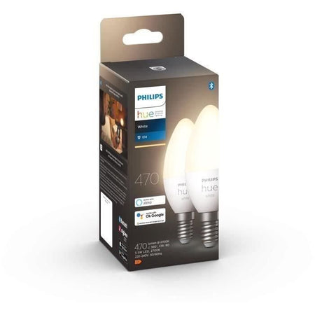 PHILIPS Hue White - Lampadine LED intelligenti E14 - Compatibile con Bluetooth - Confezione da 2