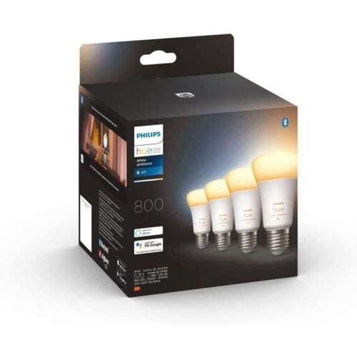 Philips Hue White Ambiance, lampadina LED collegata E27, equivalente 60W, 800 lumen, 4 pacchetto, Bluetooth compatibile