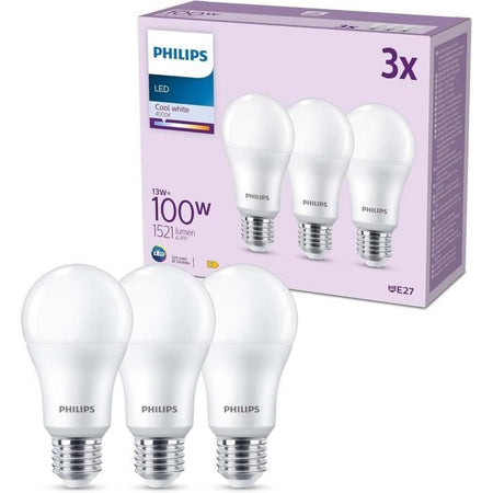 Lampadina LED - PHILIPS - 100 W - A67 E27 - Bianco freddo - Non dimmerabile x 3