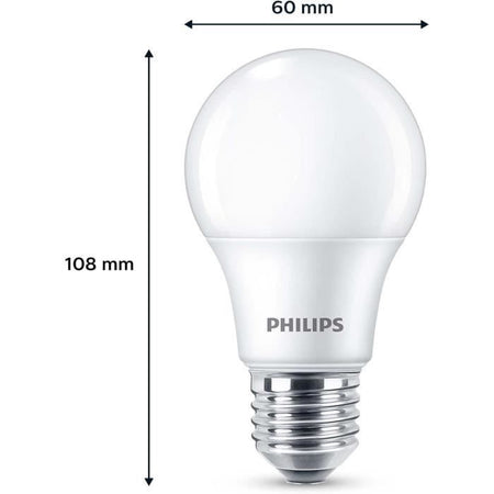 Lampadina LED - PHILIPS - 60 W - E27 - Bianco caldo - Satinato - Non dimmerabile - 3 pezzi