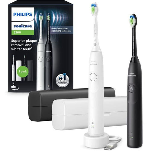 Spazzolino da denti - PHILIPS - HX7109/01 - Sonicare - Doppio manico Serie 5300 - Bianco e Nero - Elettrico