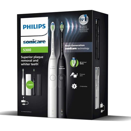 Spazzolino da denti - PHILIPS - HX7109/01 - Sonicare - Doppio manico Serie 5300 - Bianco e Nero - Elettrico