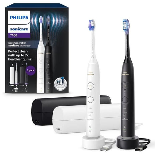 Spazzolino da denti - PHILIPS - HX7429/02 - Sonicare - Doppio manico Serie 7100 - Bianco e Nero - Elettrico