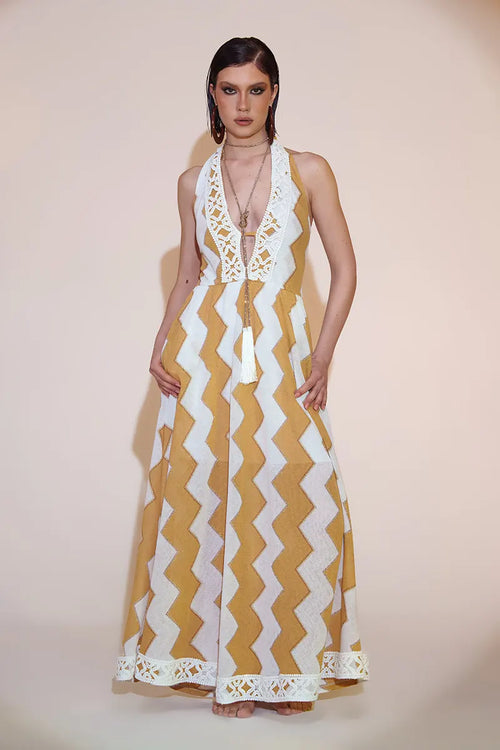 PHO Firenze | Abito lungo in tessuto Rachel scollo halter