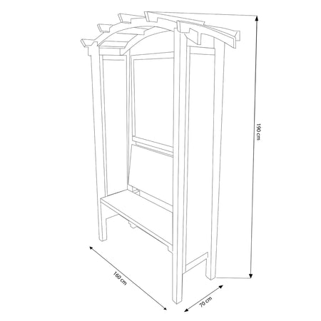 pergola ad arco con panca da giardino in legno di pino impregnato in autoclave 160x70x190h Marrone