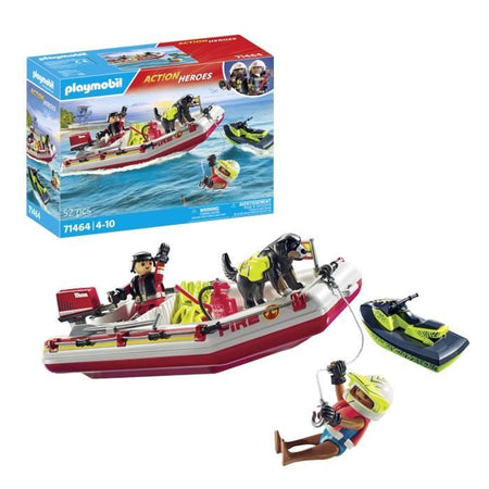 PLAYMOBIL 71464 Motoscafo e moto d'acqua - Action Hereos - Vigili del fuoco - Dai 4 anni in su