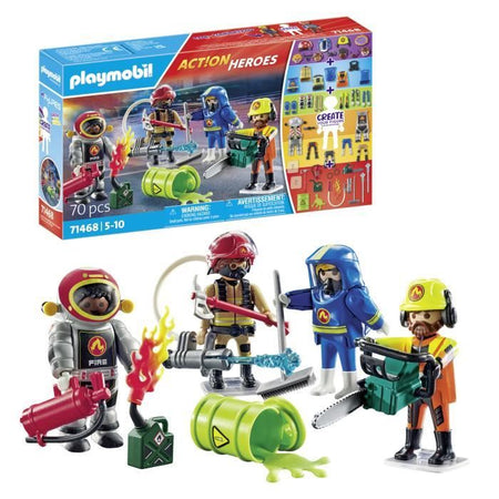 PLAYMOBIL 71468 Le mie figure: lavori rischiosi - con quattro personaggi del campo dei vigili del fuoco - Vigili del fuoco - Dai 5 anni in su