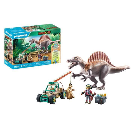 PLAYMOBIL 71820 Spinosaurus, Ricercatore e Veicolo con Gru Girevole, Dinosauri, 60 Pezzi, Dai 4 Anni in su